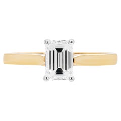 Bague de fiançailles en or blanc et jaune 18 carats avec diamant taille baguette F VS2 de 1,00 carat