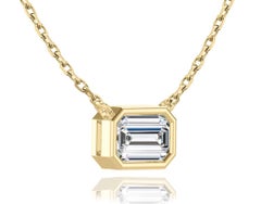 1.10ct F VS2 Emerald-cut Lab-grown Diamond East-West Bezel-set Pendant Necklace