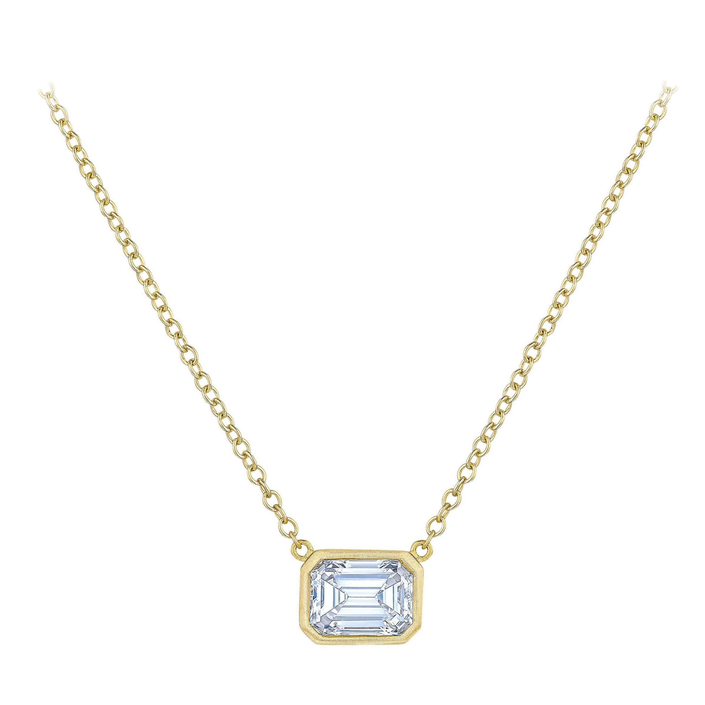 1.10ct F VS2 Emerald-cut Lab-grown Diamond East-West Bezel-set Pendant Necklace