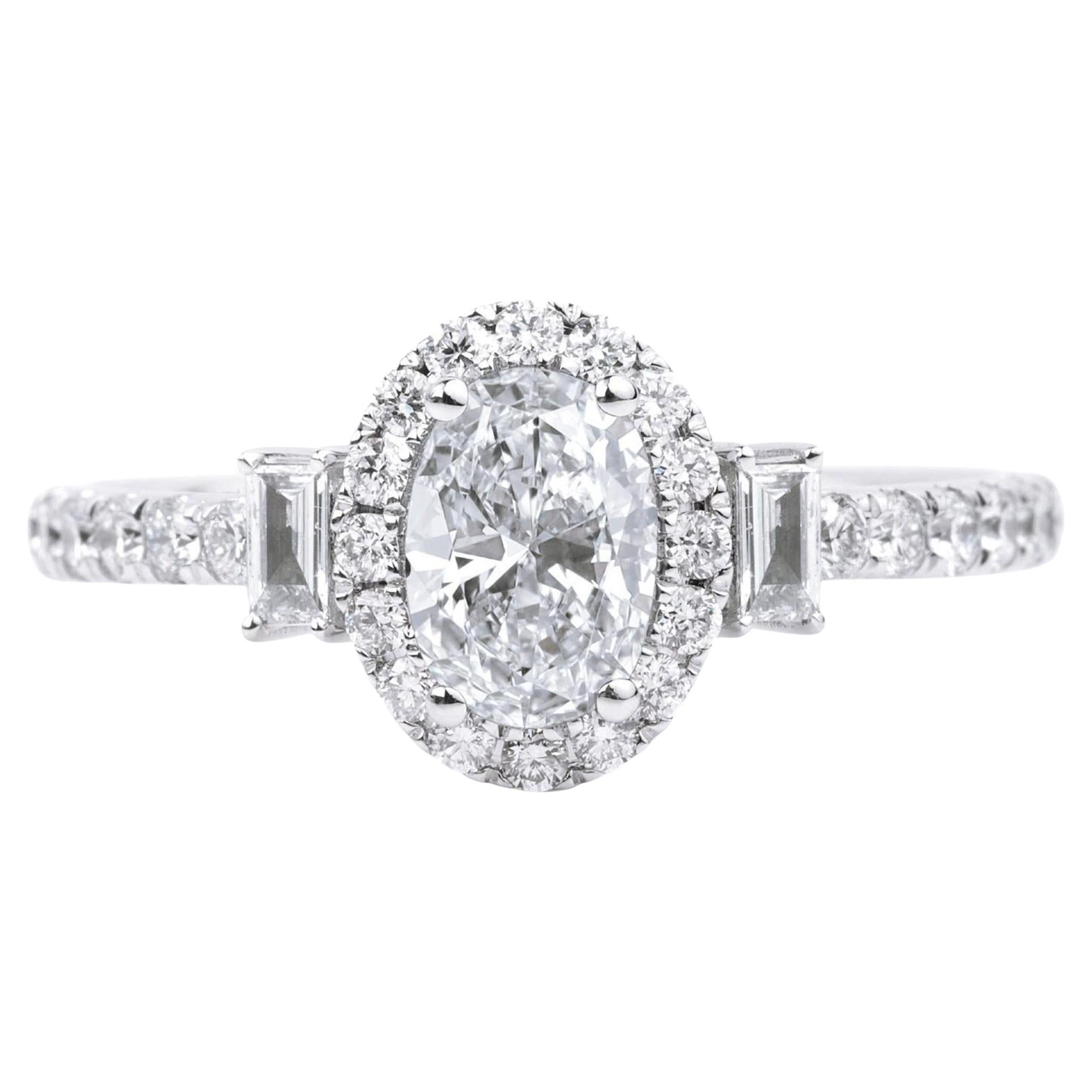 Informe GIA Certificado 1 Quilate G VS Corte Ovalado Anillo de Compromiso de Diamantes Blanco 18k