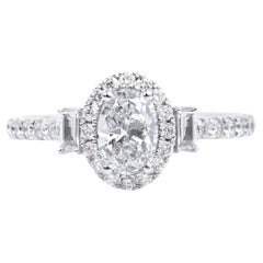Informe GIA Certificado 1 Quilate G VS Corte Ovalado Anillo de Compromiso de Diamantes Blanco 18k