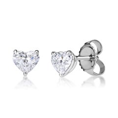 Boucles d'oreilles en or blanc 18 carats avec diamant en forme de coeur de 1,00ct