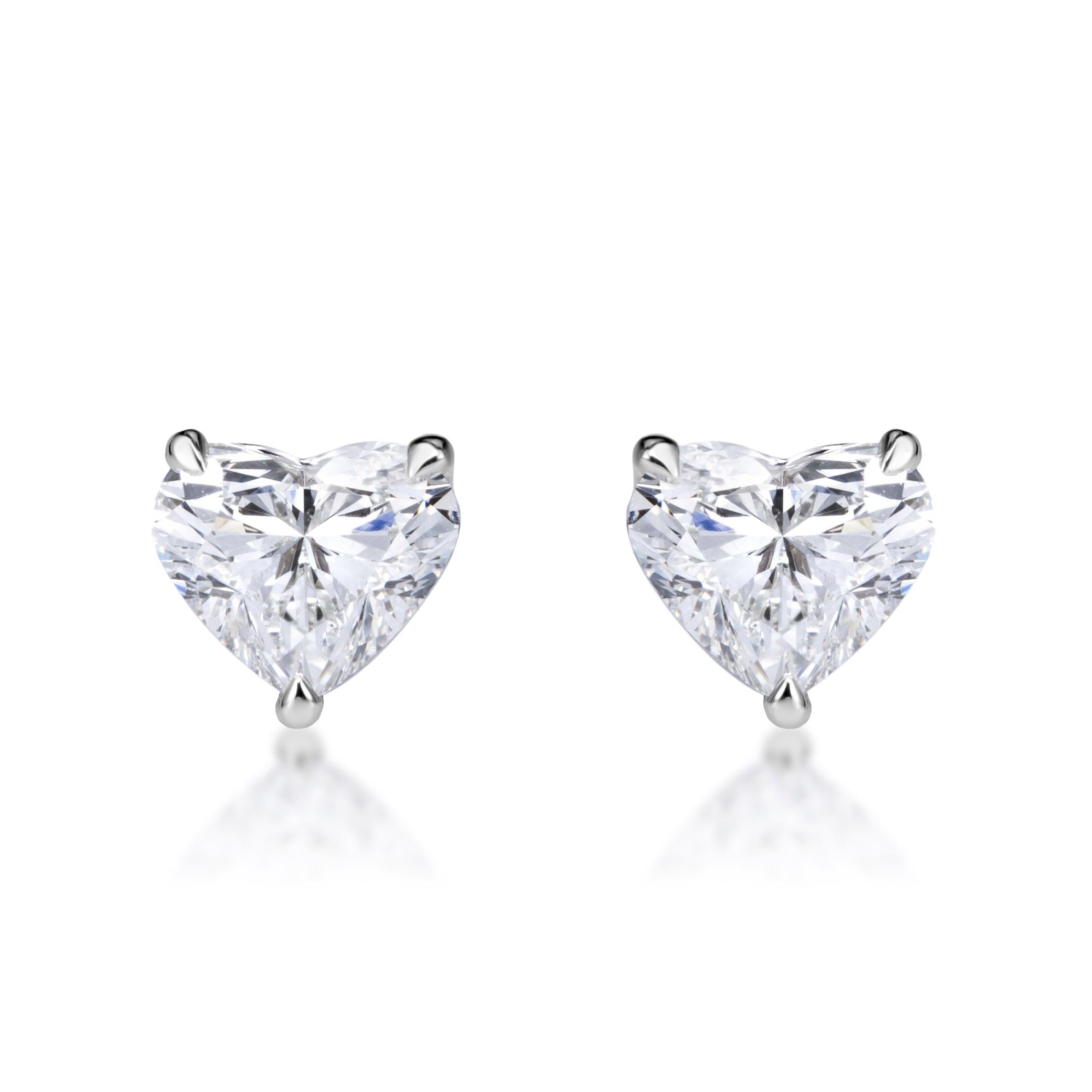 1.00ct Heart Shaped Diamond Stud Earrings in 18K White Gold For Sale