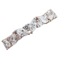 1.00ct Marquise and Round Moissanite Wedding Band 925 Sterling Silver Ring Band.