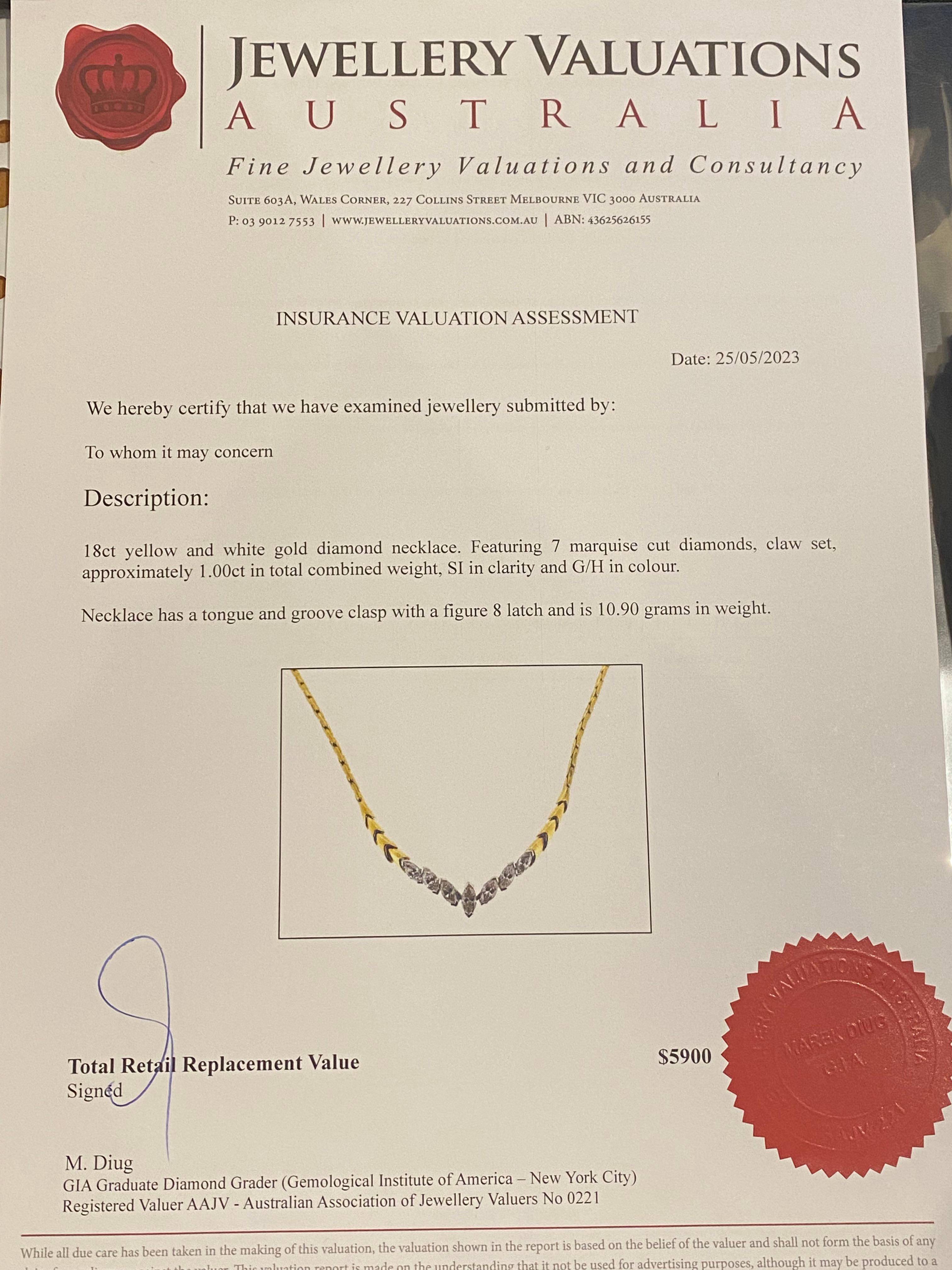 1,00 Karat Marquise-Diamant (x 7) Halskette aus 18 Karat Gelbgold, geschätzt $5900. 4