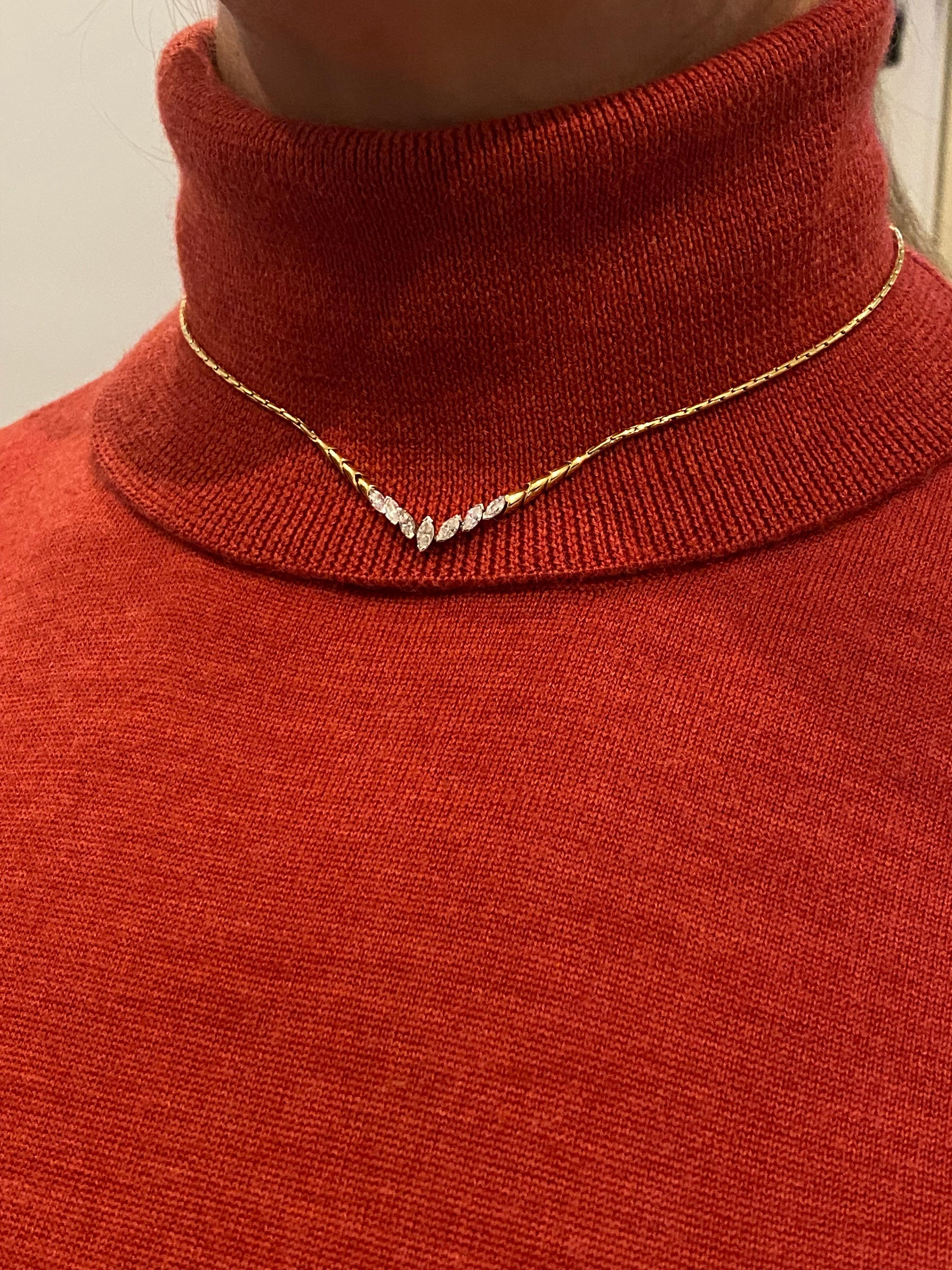 1,00 Karat Marquise-Diamant (x 7) Halskette aus 18 Karat Gelbgold, geschätzt $5900. 1