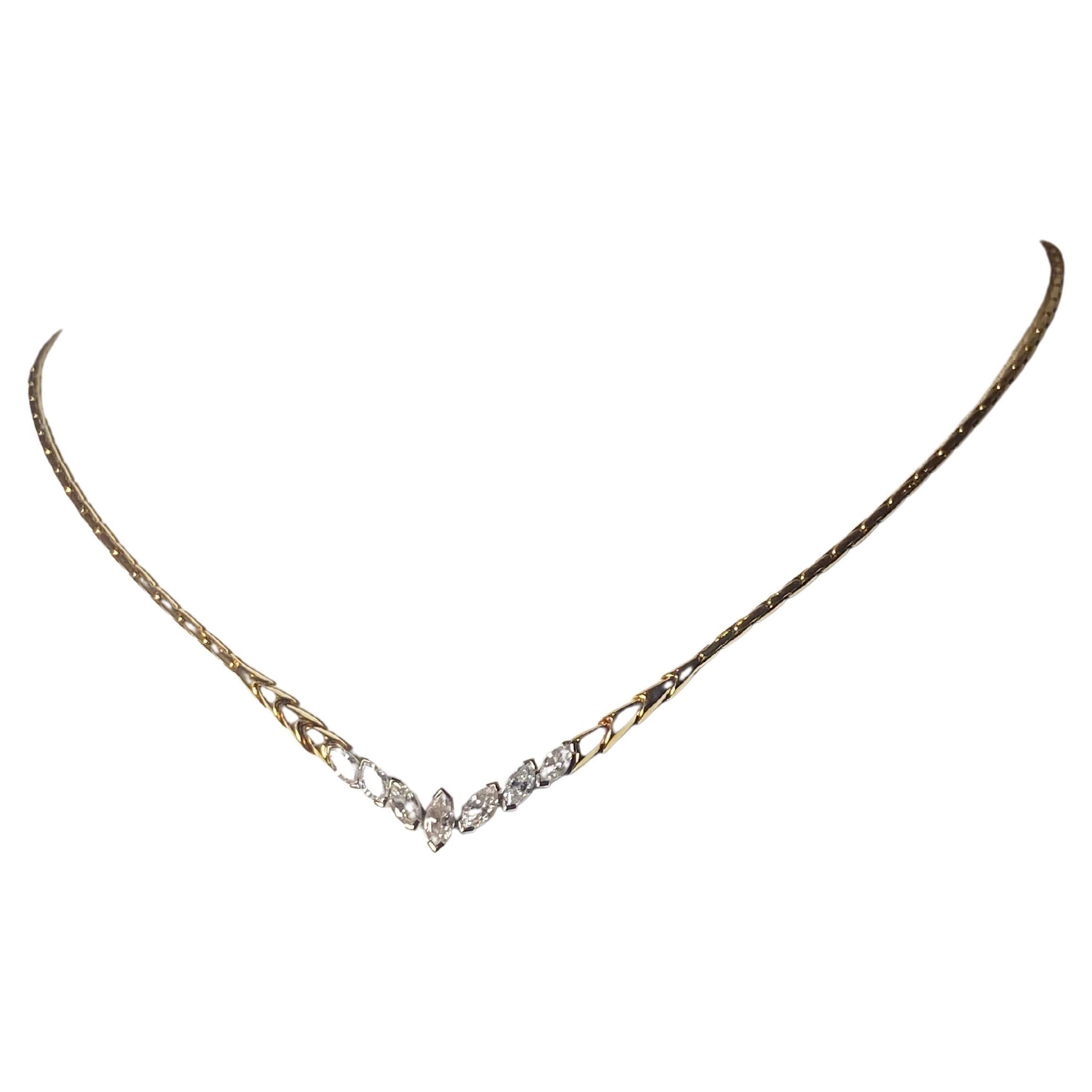 1.00ct Marquise Diamond (x 7) Necklace in 18K Yellow Gold, valued at $5900. For Sale