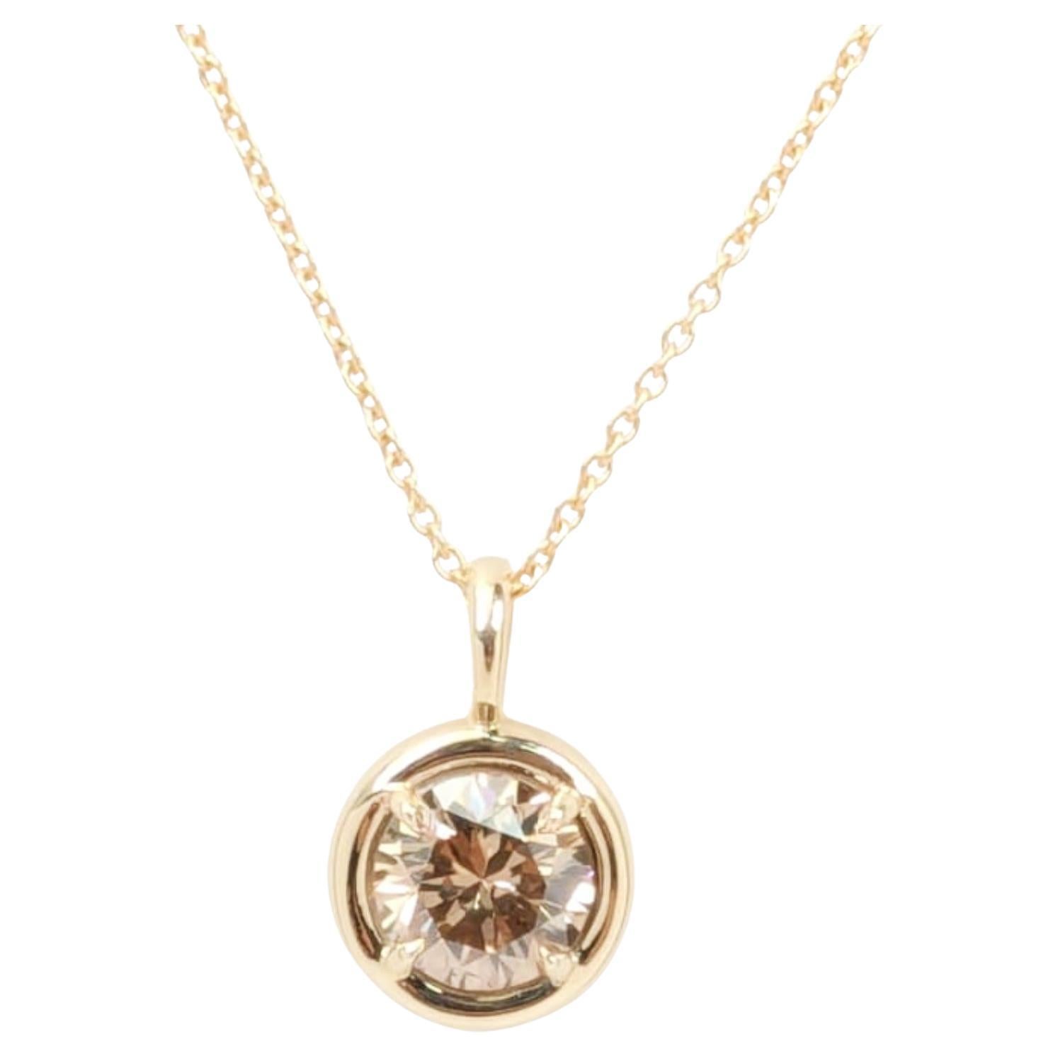 Natural Brown Diamond(1.00CT) Round Solstice Pendant in 14 Karat Yellow Gold