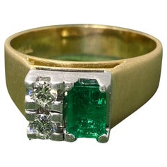 Vintage 1.00ct Natural Colombian Emerald & Diamond (0.25ct) 18K Gold/Plat Unisex Ring