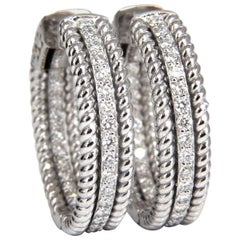 1.00ct natural diamond hoop earrings 14kt g/vs Barley Rope Twist 3D & Button*