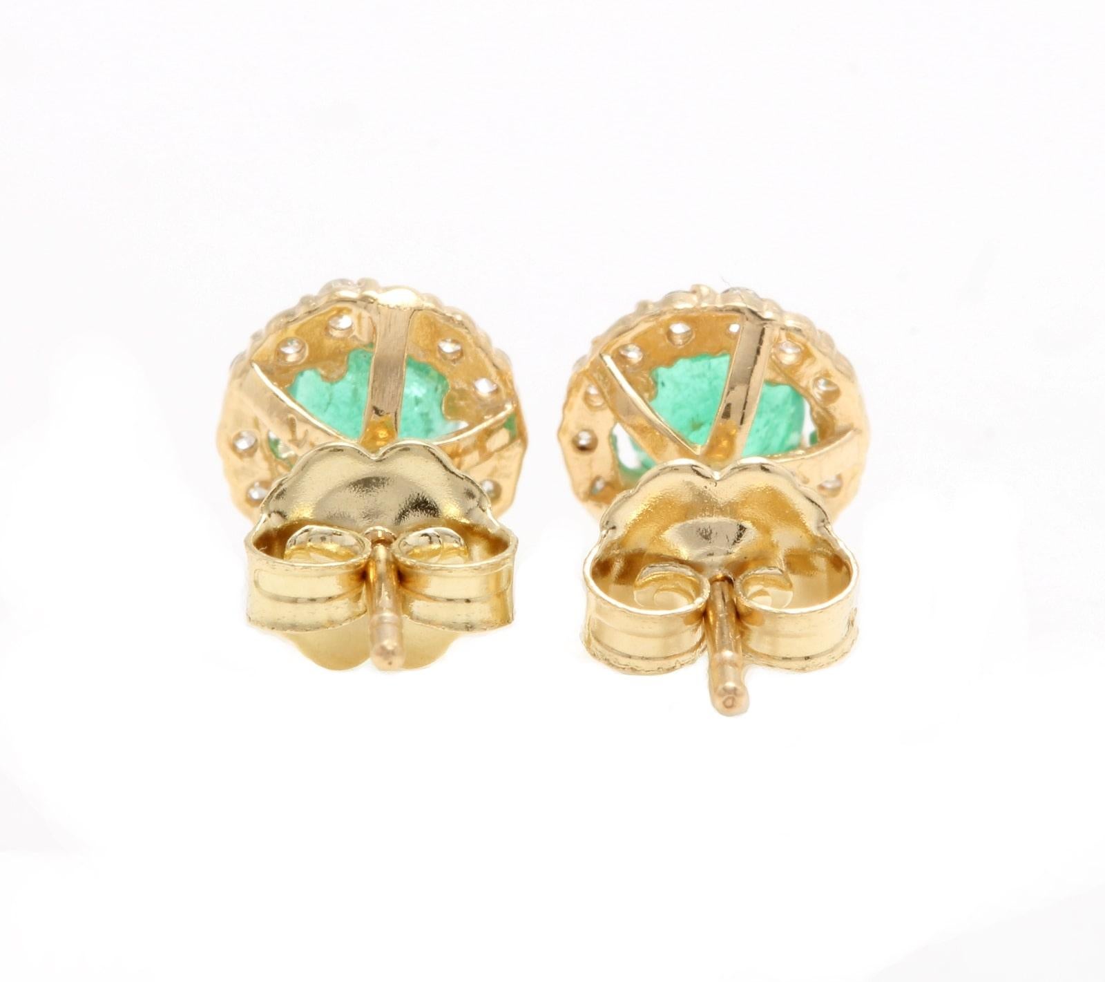 1.00 Carat Natural Emerald and Diamond 14K Solid Yellow Gold Earrings

Amazing looking piece! 

Suggested Replacement Value Approx. $3,000.00

Total Natural Round Cut White Diamonds Weight: Approx.  0.20 Carats (color G-H / Clarity SI1-SI2)

Total