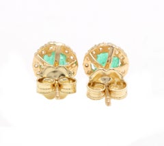 1.00ct Natural Emerald and Diamond 14k Solid Yellow Gold Earrings