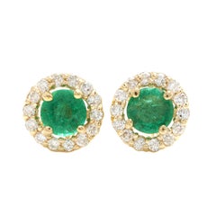 Pendientes de oro amarillo macizo de 14k con esmeralda natural y diamante de 1,00 ct