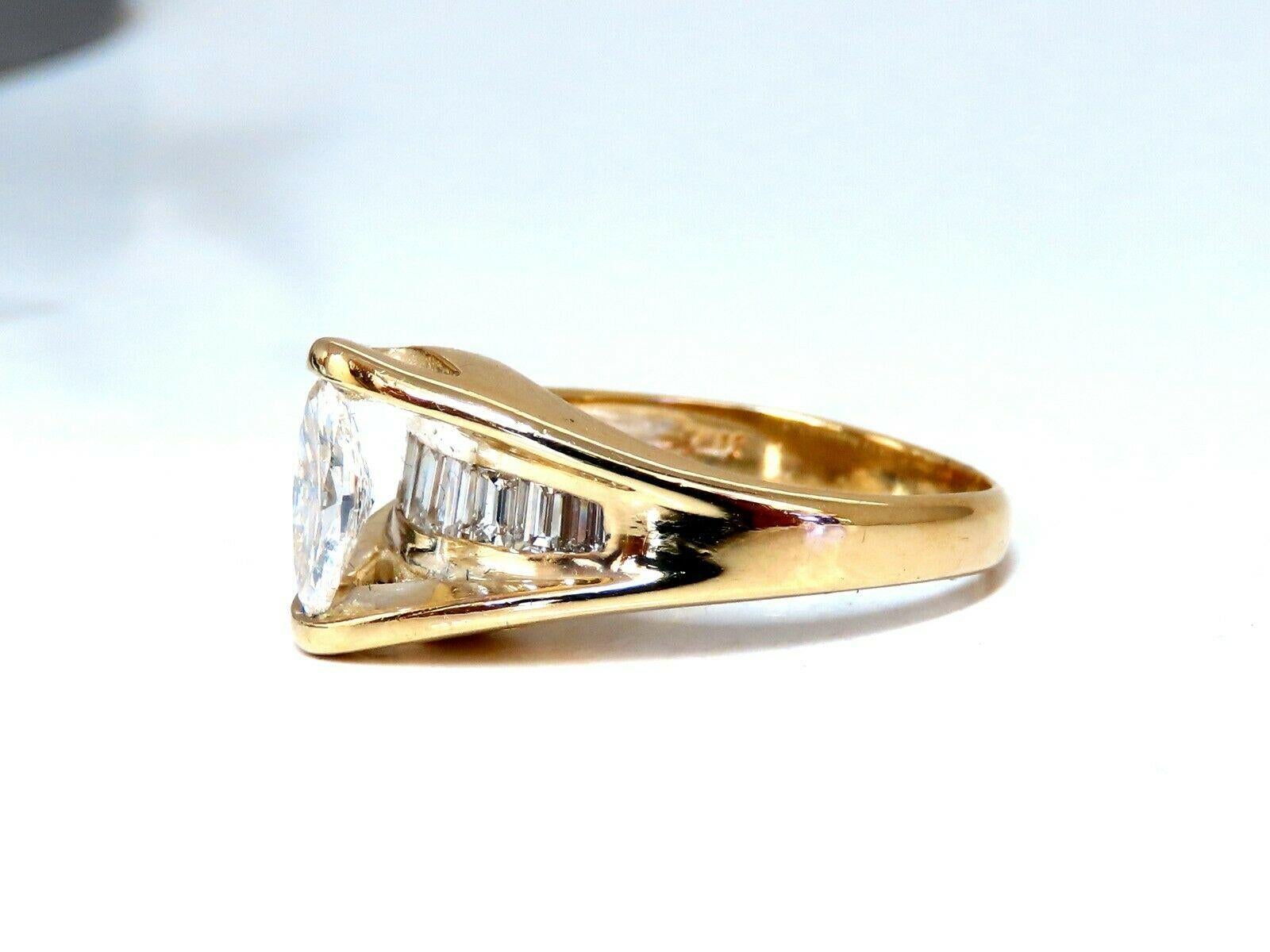 Marquise Cut 1.00Ct Natural Marquise Diamond Ring 14 Karat Gold Bypass Baguette Raised Mod