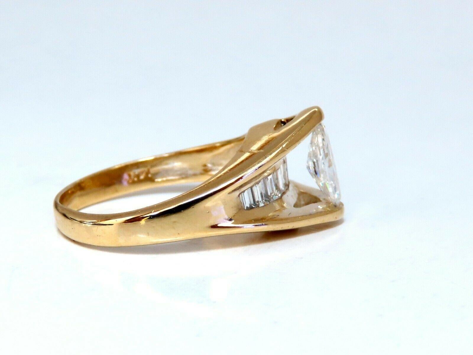 1.00Ct Natural Marquise Diamond Ring 14 Karat Gold Bypass Baguette Raised Mod In New Condition In New York, NY