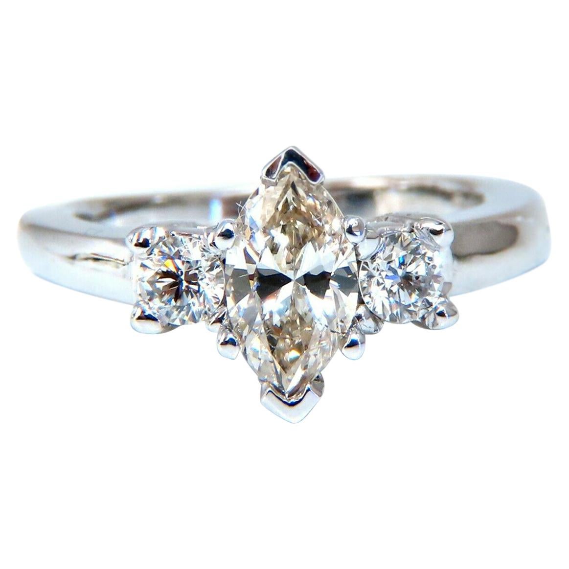 1.00 Carat Natural Marquise Diamond Ring 14 Karat Gold Classic Three For Sale