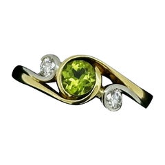 1.00ct Natural Peridot & Diamond 3-Stone By-Pass 18K Two-Tone Gold Handmade Ring