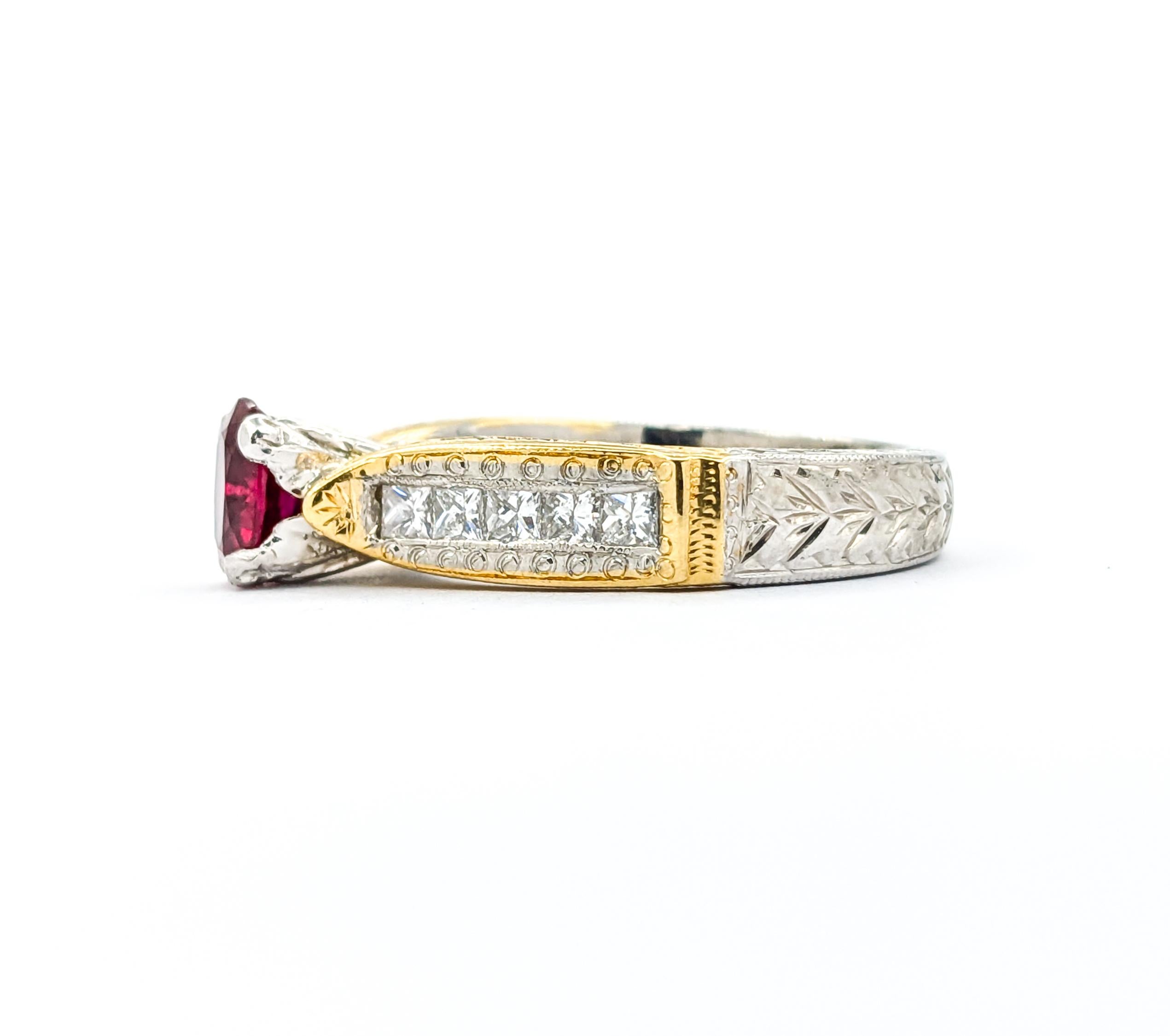 Anillo de rubí natural y diamantes de 1,00 ct en platino y oro amarillo de 18 quilates en venta 5