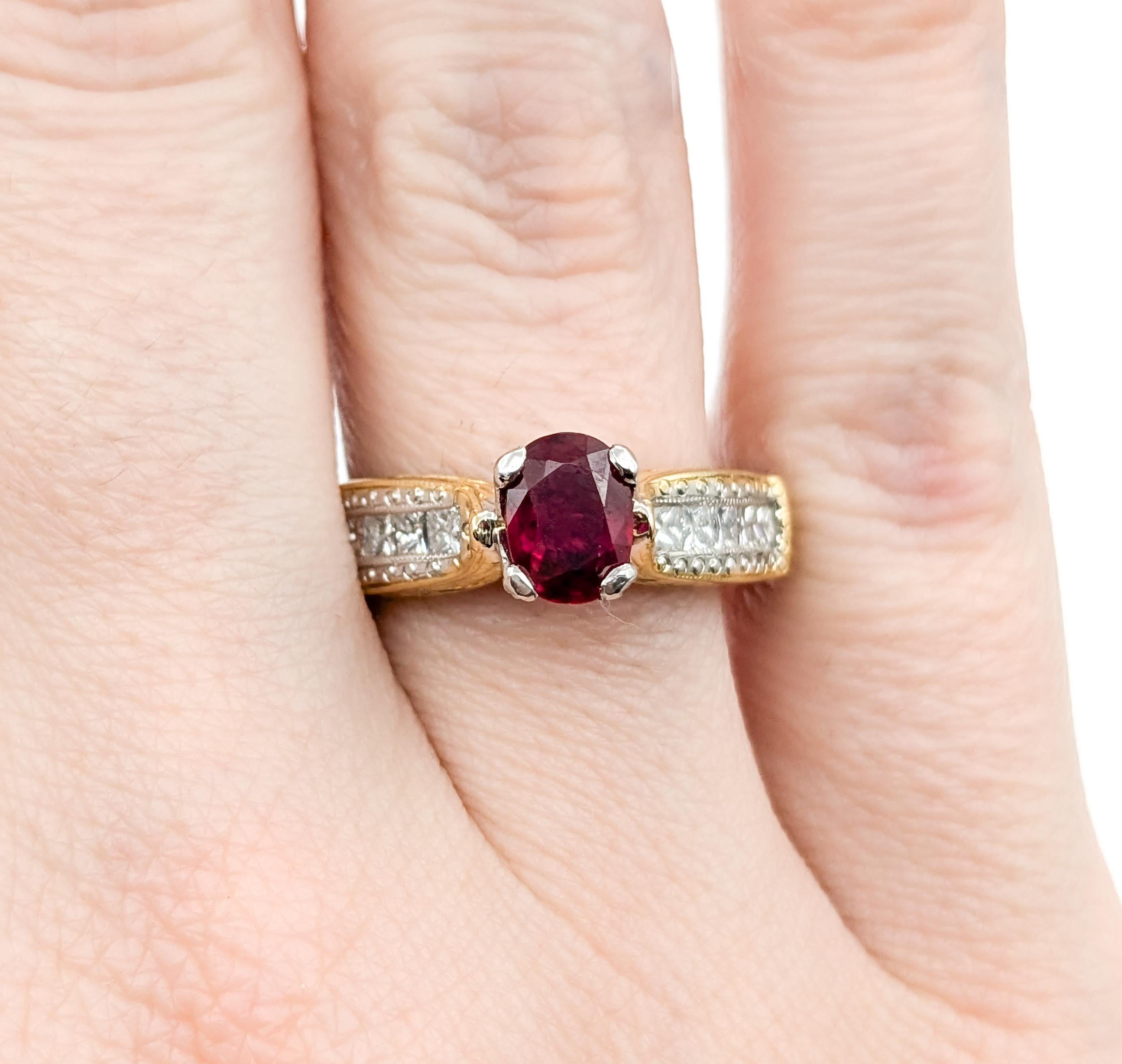 De las mujeres Anillo de rubí natural y diamantes de 1,00 ct en platino y oro amarillo de 18 quilates en venta