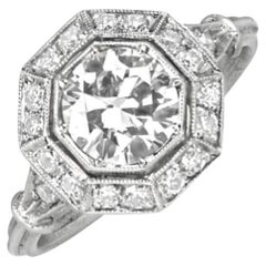 Bague de fiançailles en platine avec diamant taille européenne ancienne de 1,00 carat, couleur H, halo de diamants