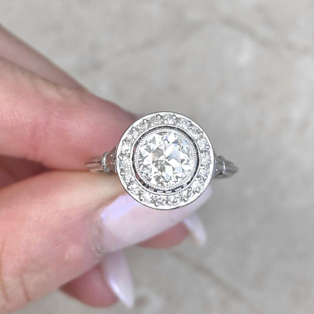 1.00ct Old European Cut Antique Diamond Engagement Ring, Diamond Halo, Platinum For Sale 6