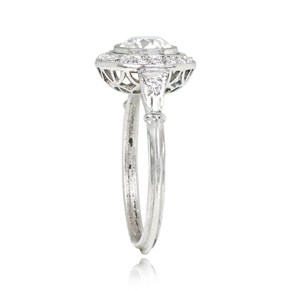 Art Deco 1.00ct Old European Cut Antique Diamond Engagement Ring, Diamond Halo, Platinum For Sale