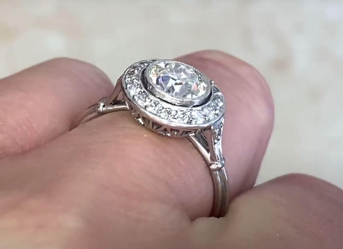 1.00ct Old European Cut Antique Diamond Engagement Ring, Diamond Halo, Platinum For Sale 2