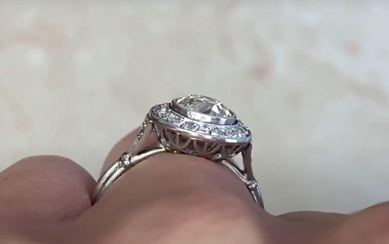 1.00ct Old European Cut Antique Diamond Engagement Ring, Diamond Halo, Platinum For Sale 3