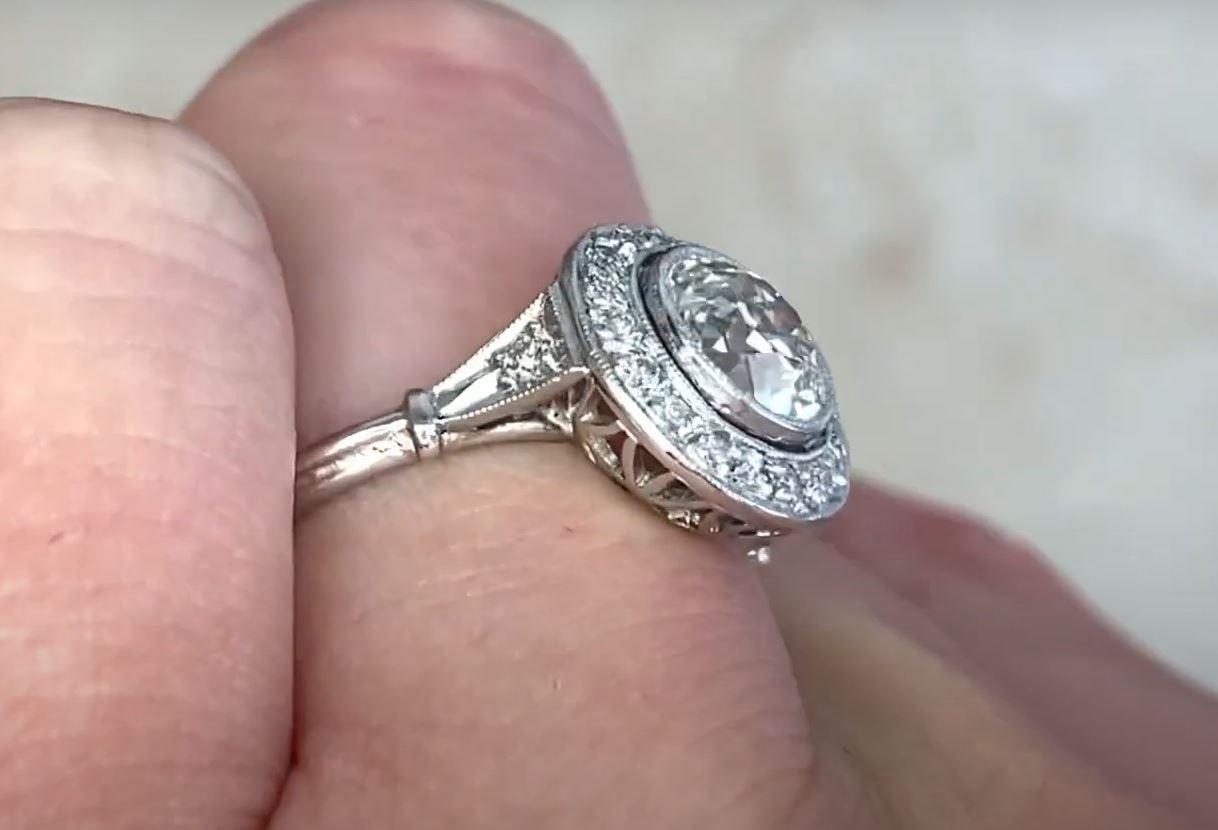 1.00ct Old European Cut Antique Diamond Engagement Ring, Diamond Halo, Platinum For Sale 4