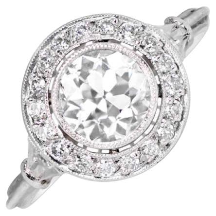 1.00ct Old European Cut Antique Diamond Engagement Ring, Diamond Halo, Platinum For Sale