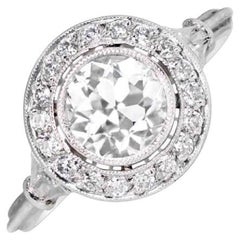 1.00ct Old European Cut Antique Diamond Engagement Ring, Diamond Halo, Platinum