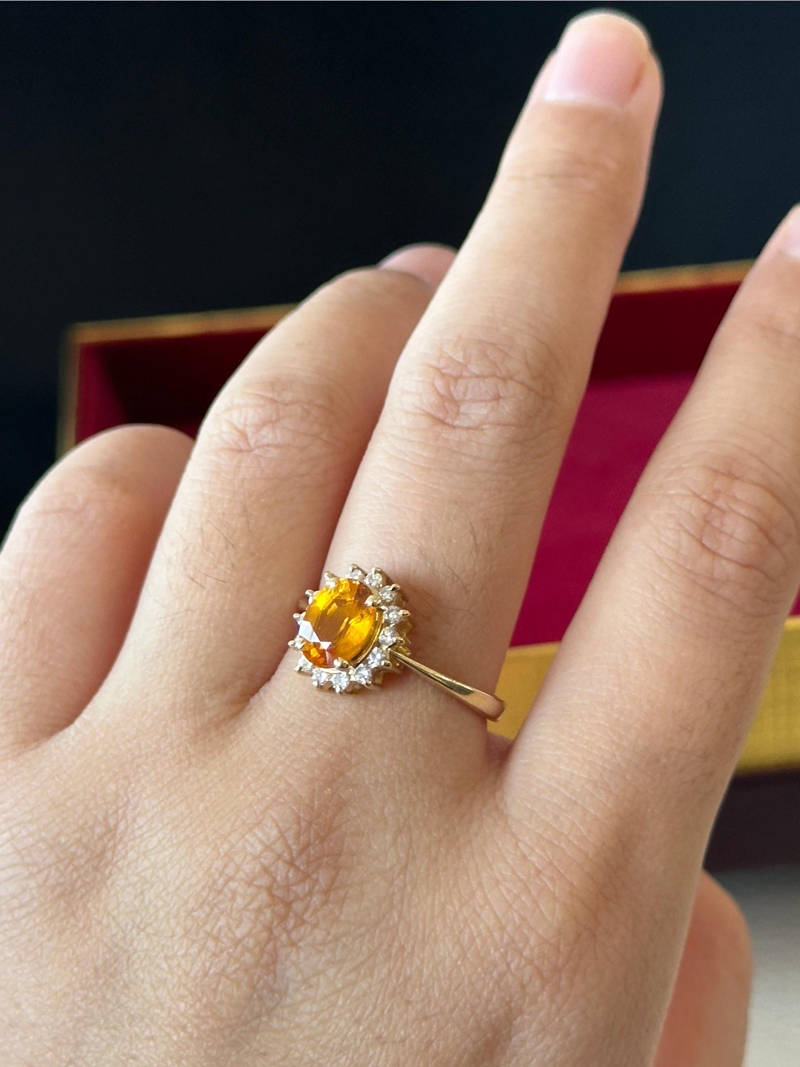 1,00 Karat Orange Citrin und 0,60 Karat natürliche Diamanten 14K Gelbgold Ring (Art déco) im Angebot
