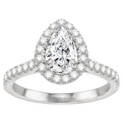 1.00ct Pear Halo Diamond Ring in 14K White Gold 0.50ct side diamonds
