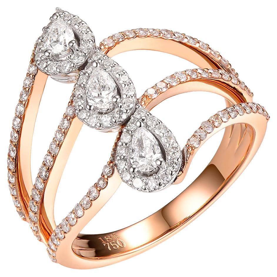 Anello con diamante a forma di pera da 1,00 carati in oro rosa e oro bianco