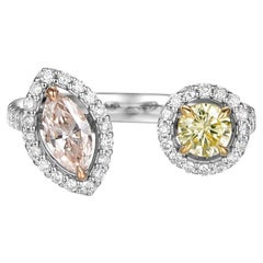 1.00Ct Pink & Yellow Fancy Color Diamond Toi Et Moi Ring in 18 Karat White Gold