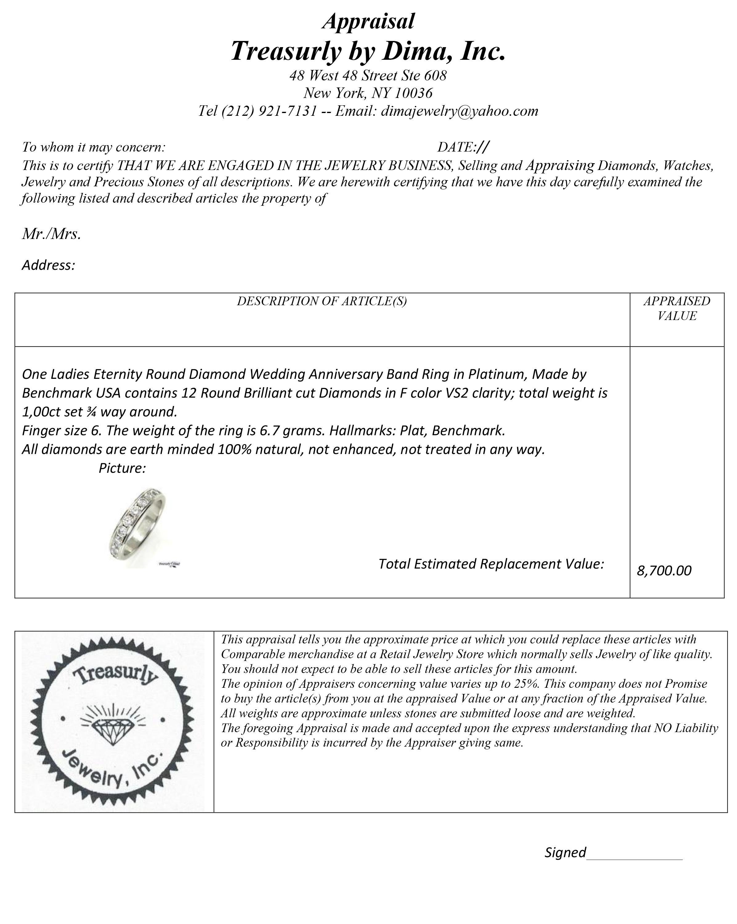 1,00CT Platin Ring mit rundem Diamant-Ehering zum Hochzeitstag 3