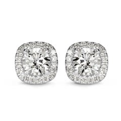 1.00ct Round Brilliant Cut Diamond Halo Stud Earrings in 18K White Gold