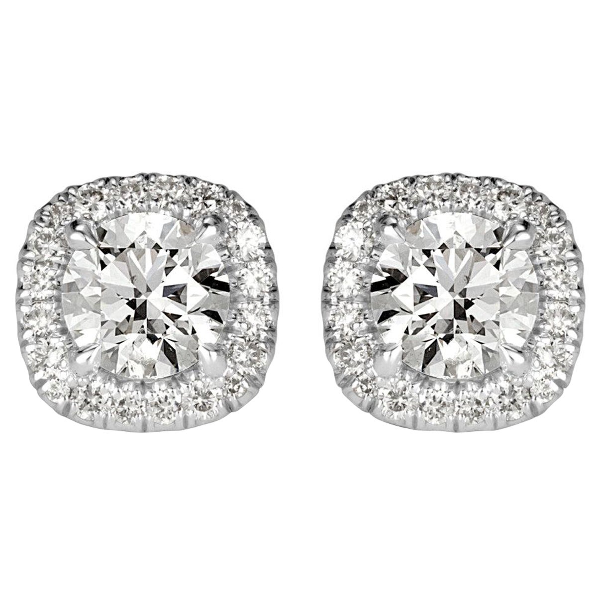 1.00ct Round Brilliant Cut Diamond Halo Stud Earrings in 18K White Gold im Angebot