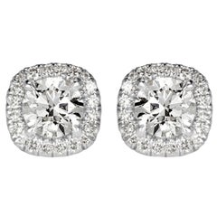 1.00ct Round Brilliant Cut Diamond Halo Stud Earrings in 18K White Gold