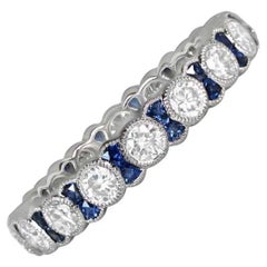 1.00ct Round Brilliant Cut Diamond & Sapphire Eternity Band Ring, Platinum