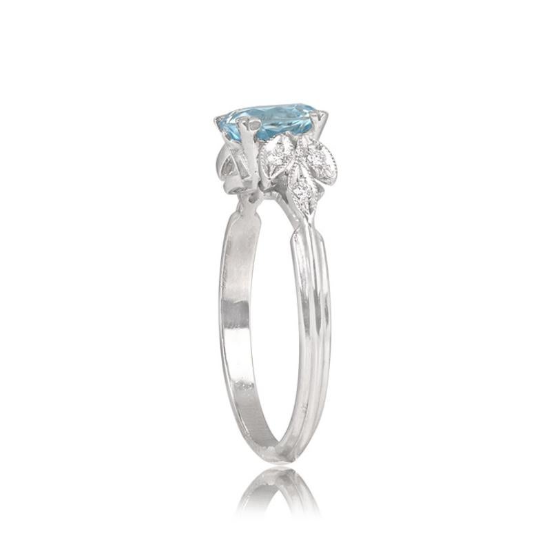 Art Deco 0.88ct Round Cut Aquamarine Engagement Ring, Platinum  For Sale