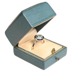 Anillo de compromiso de aguamarina talla redonda (aprox. 1 quilate), halo, platino