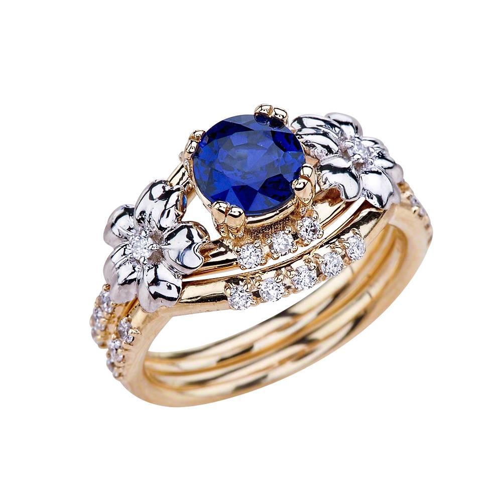 1.00 Carat Round Cut Blue Sapphire Engagement Ring Set in 14 Karat Gold For Sale