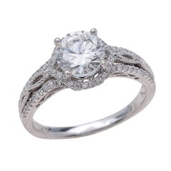 1.00ct Round Cut Moissanite Engagement Ring in 14K White Gold