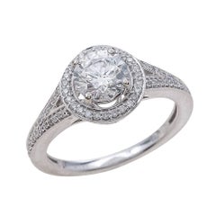 Vintage 1.00ct Round Cut Moissanite Engagement Ring in 14K White Gold