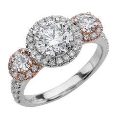 1.00ct Round Cut Moissanite Three Stone Ring in 14K White and Rose Gold