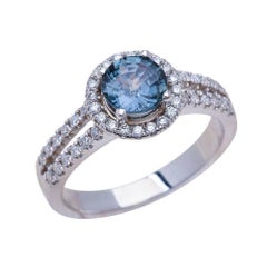 teal sapphire engagement rings 1.00ct Round Cut Teal Sapphire Engagement Ring in 14K White Gold