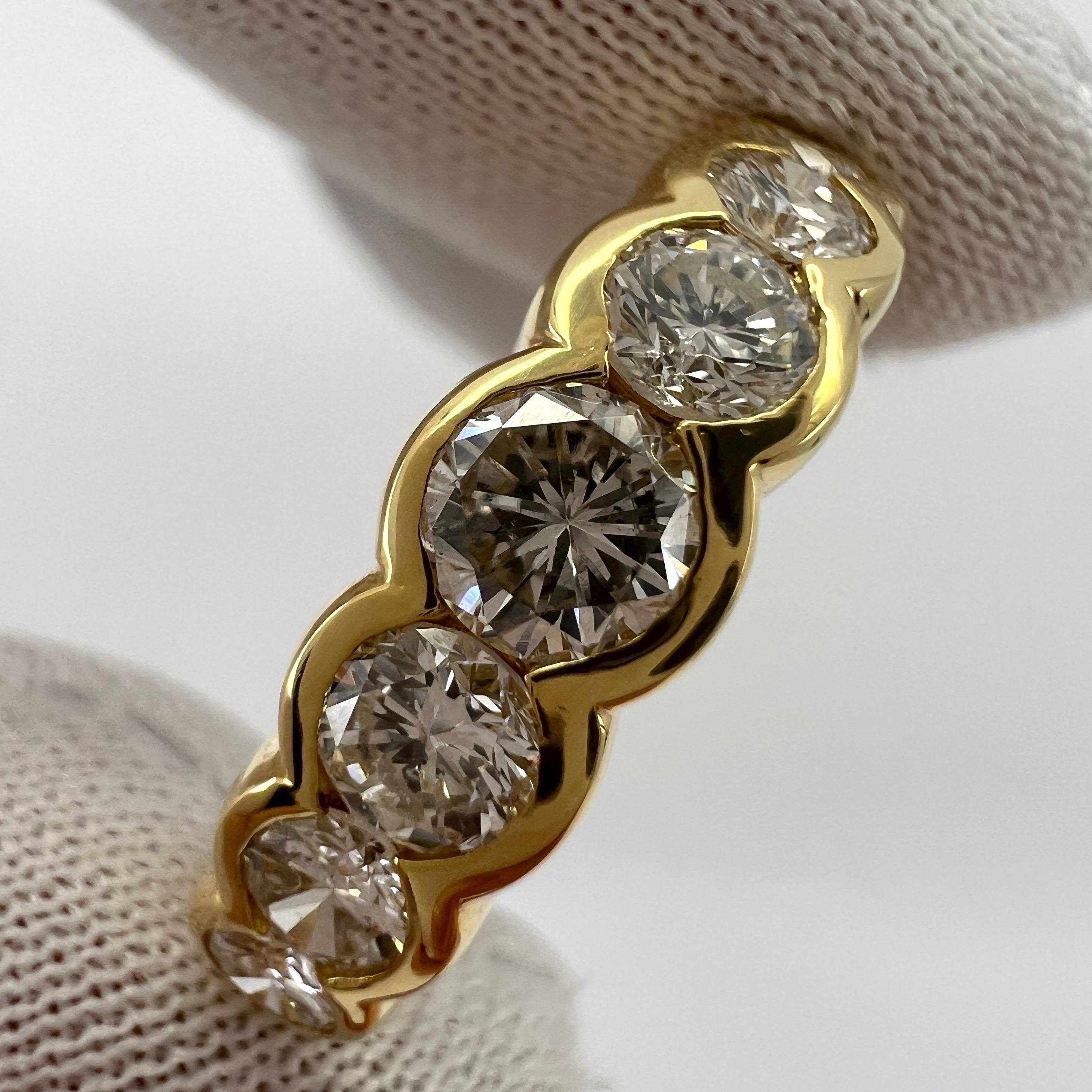 1.00ct Round Diamond Half Eternity Graduating Seven Stone 18k Yellow Gold Ring In Excellent Condition In Birmingham, GB