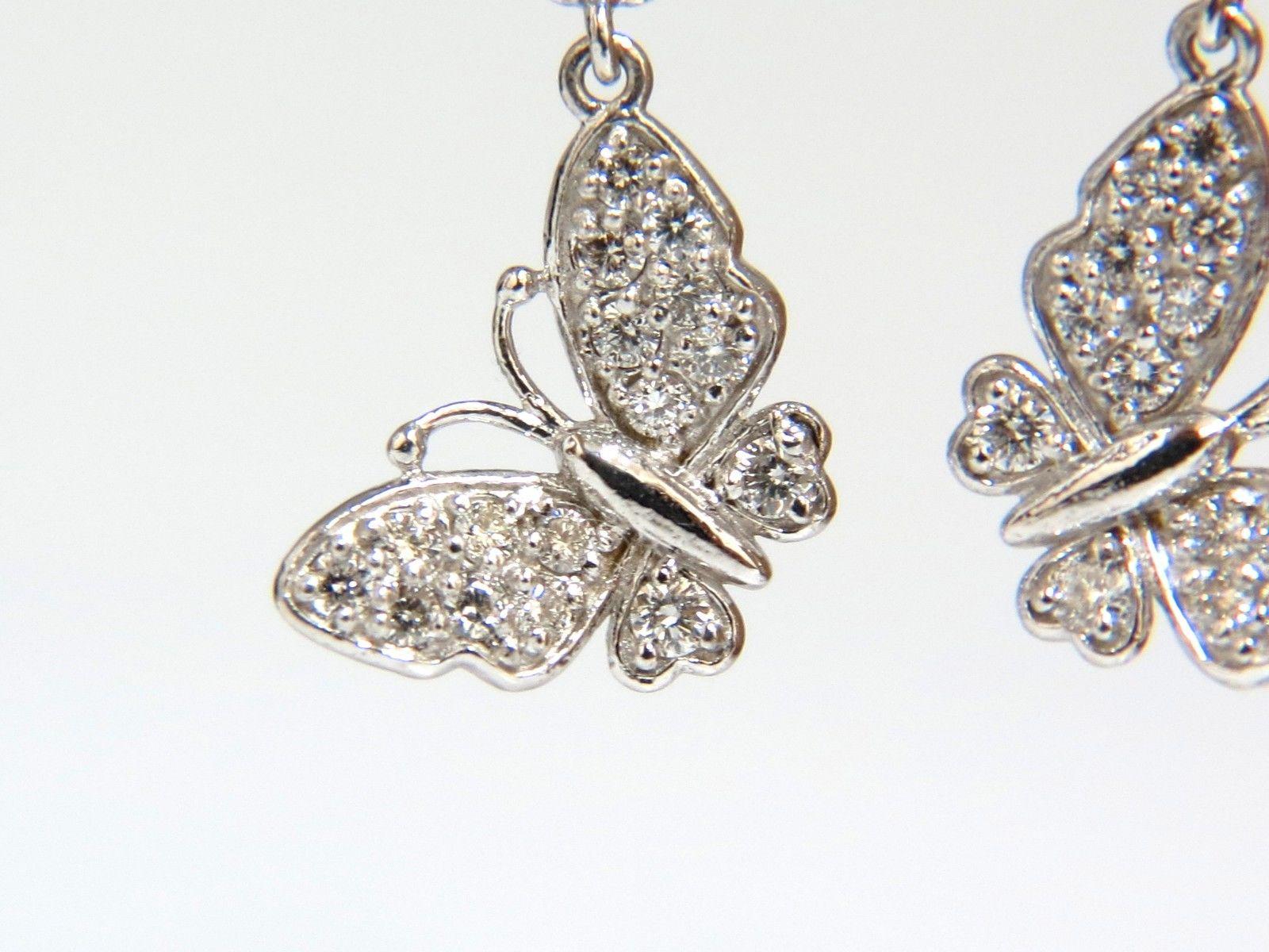 Round Cut 1.00ct round natural diamonds butterfly dangle earrings g/vs 14kt sparkle