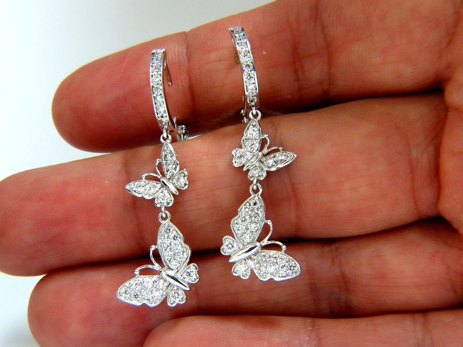 1.00ct round natural diamonds butterfly dangle earrings g/vs 14kt sparkle In New Condition In New York, NY